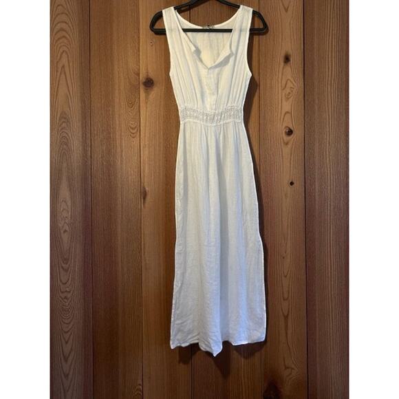 Terzo Millennio 100% Linen Made in Italy Maxi Cover Up Dress Lace White SZ S NWT - Picture 1 of 7